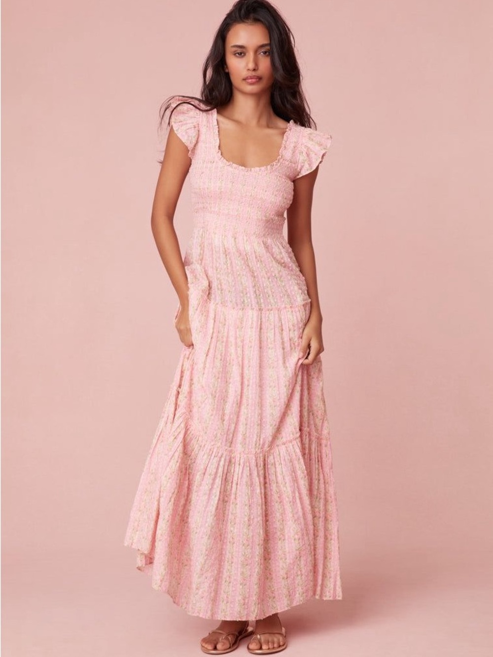 LoveShackFancy Chessie Fragrance Print Cotton Maxi Dress - STRAWBERRY MACAROON